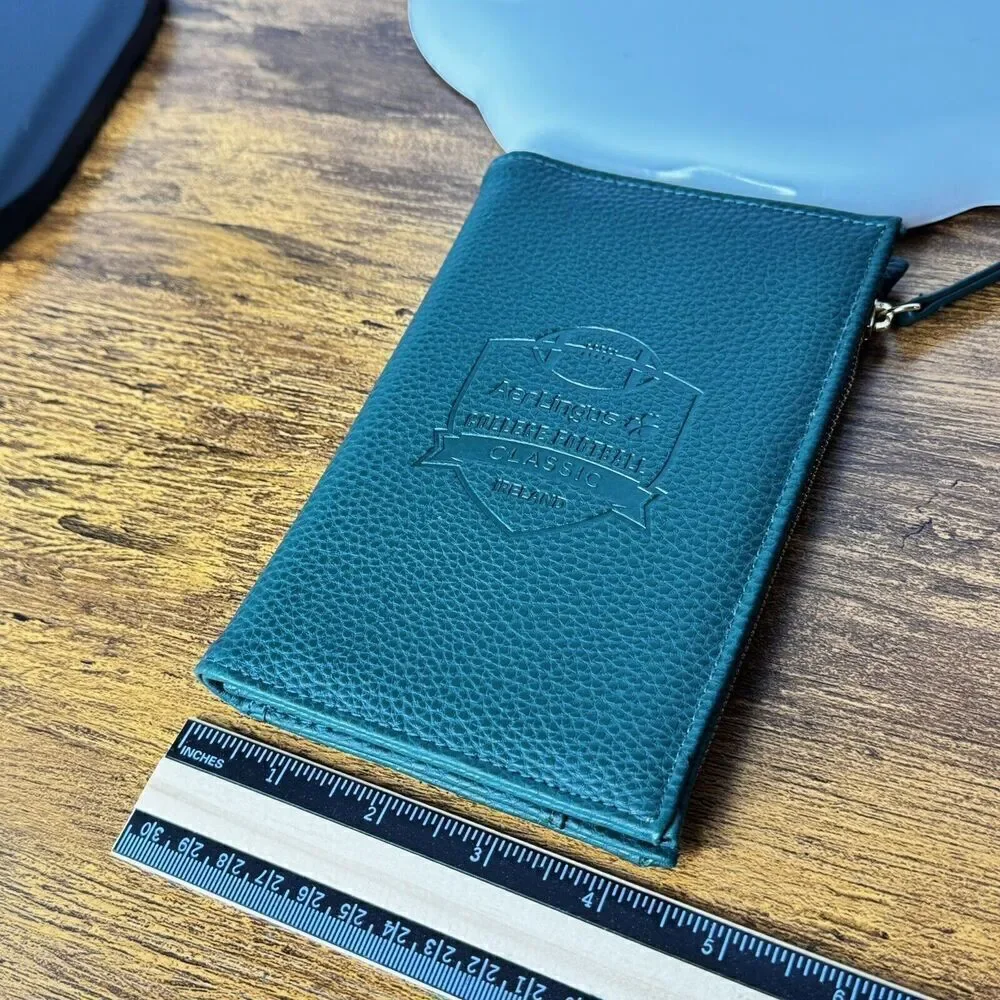 RARE Aer Lingus College Football Ireland Shamrock Classic Leather Wallet 6.5x4.5